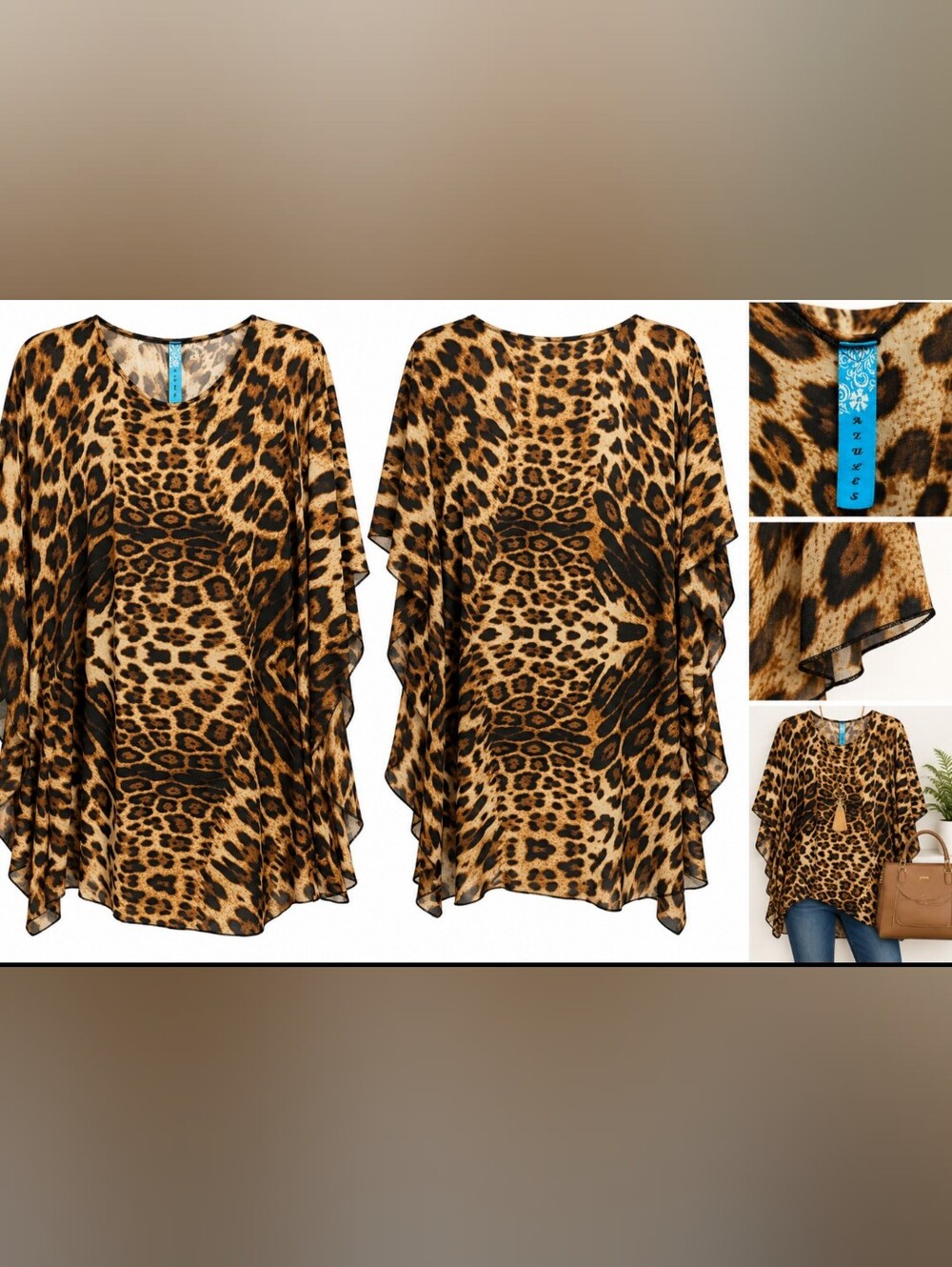 Rames Leopard Animal Print Brown And Black Oversized Poncho/Kaftan